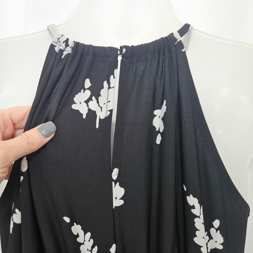 Black White Floral Halter Maxi Dress Women's vacation Whimsigoth cruise READ - Picture 4 of 10